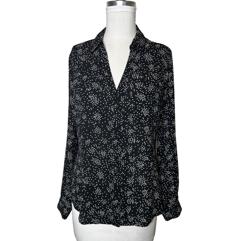 Candies Long Sleeve Button Up Black &‎ White Polka Dot Blouse Women's Size
